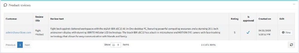 display reviews per product in product edit page in extended product review plugin admin panel